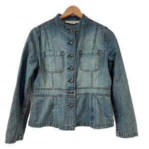 Chadwicks Denim Jacket Lightweight No Collar Size 12 Button Front Peplum